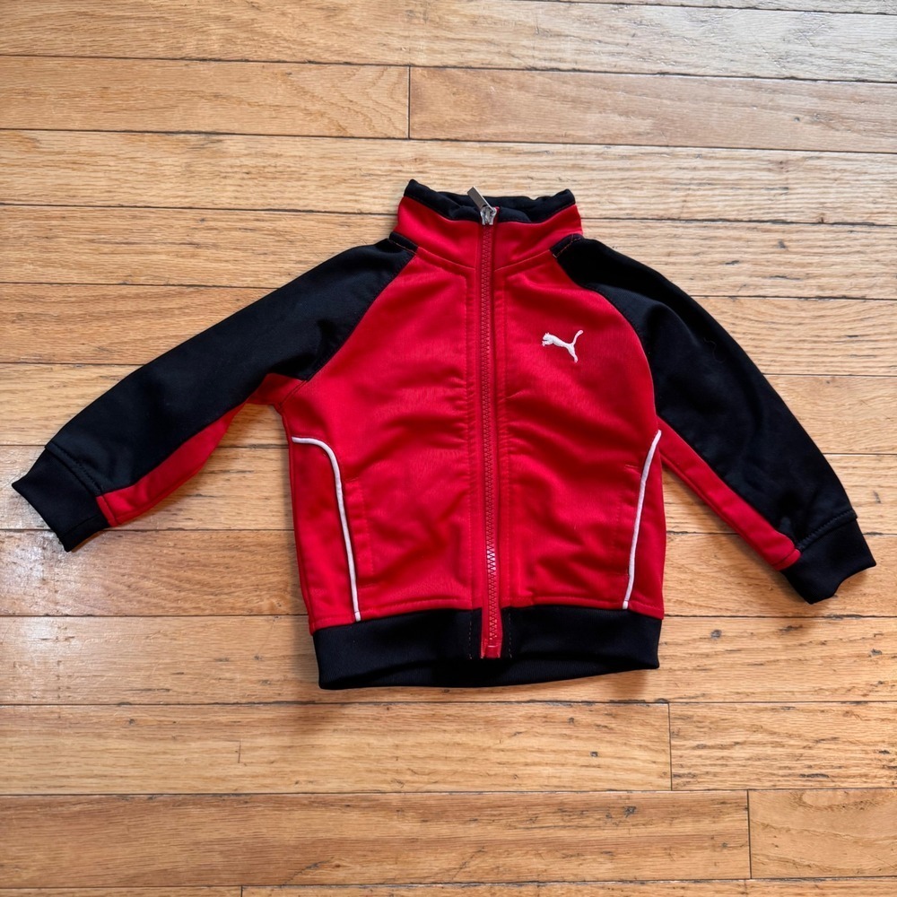 Puma Kids Red Black SportLifestyle Full Zip Track Jacket 12M Raglan Sleeve